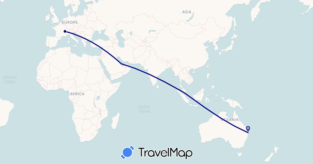 TravelMap itinerary: driving in Australia, Switzerland, Malaysia, Qatar (Asia, Europe, Oceania)